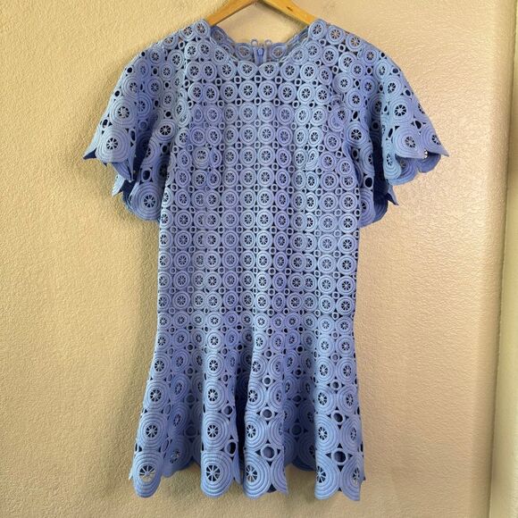 NWT Jonathan Simkhai Mercy Circle Lace Dress Womens Size 8 Blue Hydrangea Mini - Picture 4 of 14